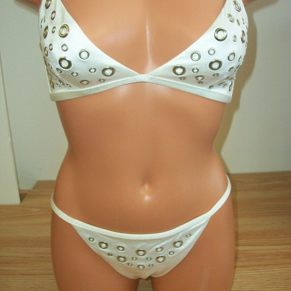 Sauvage White Studded Two Piece Bikini Large
